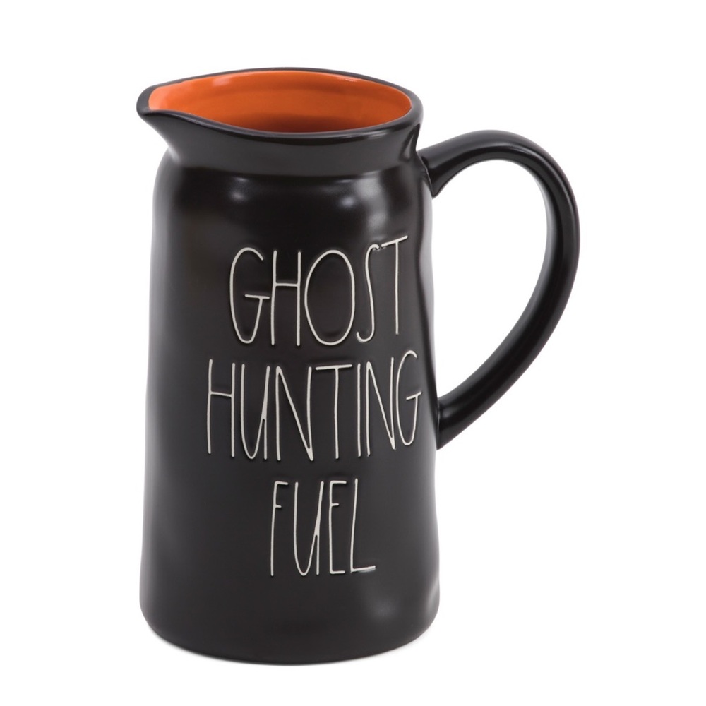 🎃NWT Rae Dunn “Ghost Hunting Fuel” Pitcher Black Orange Halloween Goth Spooky